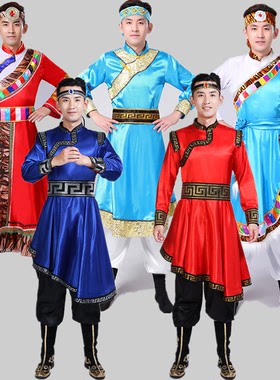 新款藏族蒙古族舞蹈演出服装长袍套装少数民族风西藏男中老年成人