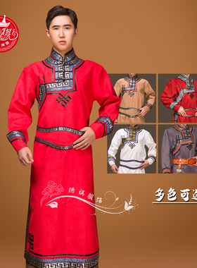 男蒙古族长款缎面蒙古袍服装少数民族服饰演出舞蹈日常婚礼服新品