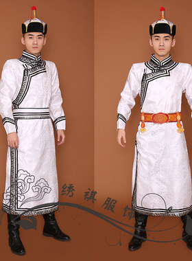 男士蒙古服装长款传统蒙古袍民族服装婚礼服饰成人新款蒙古演出服