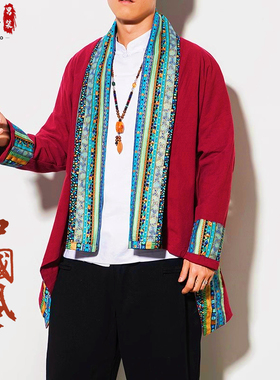 藏装男士新款秋季藏式风衣潮款青年藏族服饰藏袍服装民族风外套潮