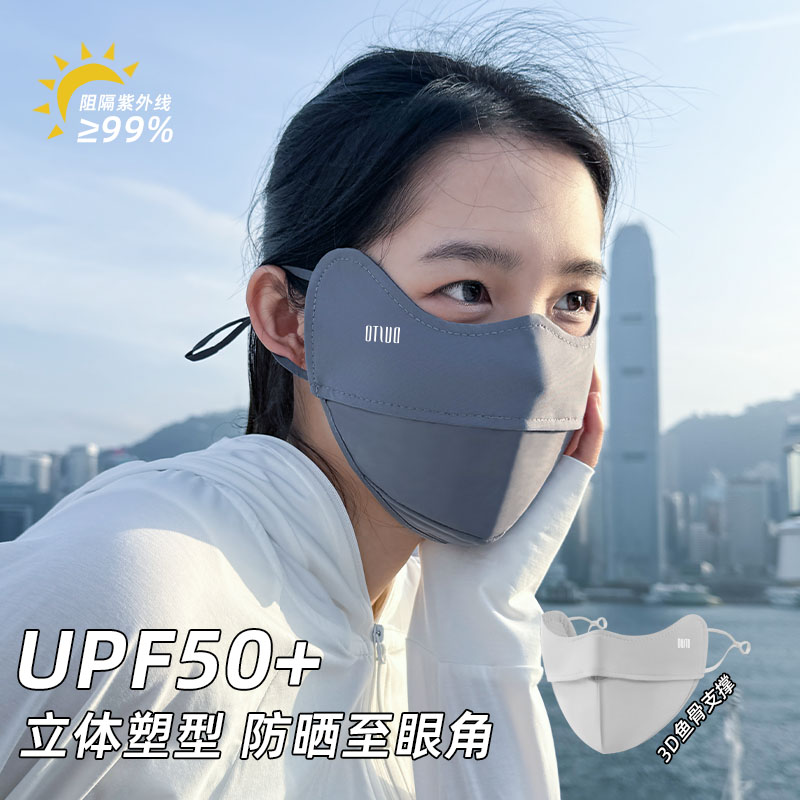 冰丝防晒口罩女2024新款防紫外线全脸3D立体透气护眼角薄遮阳面罩
