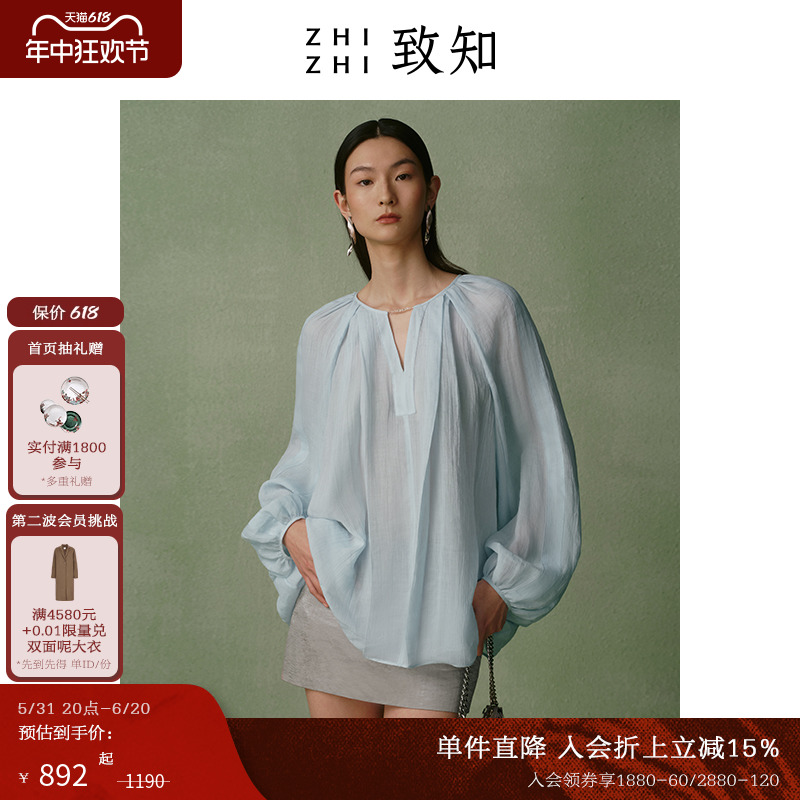 致知ZHIZHI 暗香 透视轻薄衬衫女2024年夏季新款高级感长袖上衣