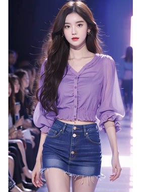 2024夏季新款韩系穿搭今年流行的漂亮小衫独特上衣紫色长袖衬衫女