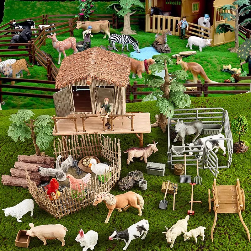 儿童开心农场庄园玩具动物园家禽场景房子围栏羊仿真牧场动物模型