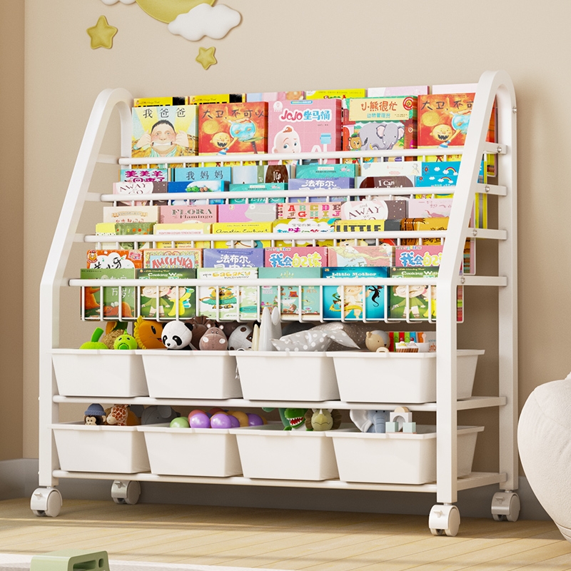 儿童书架绘本架玩具收纳架一体简易落地可移动宝宝置物架书柜书籍
