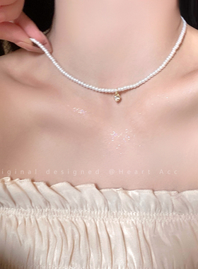 轻奢法式珍珠锆石项链女小众设计感网红颈链百搭高级感锁骨链配饰