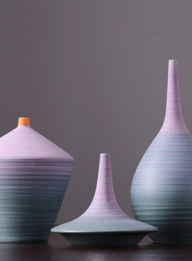 创意欧式渐变蓝粉色陶瓷花瓶摆件插花客厅样板房橱窗家居软装饰品
