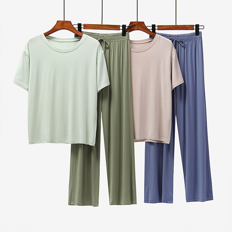 莫代尔睡衣女士夏季短袖长裤两件套2021年新款大码春夏薄款家居服