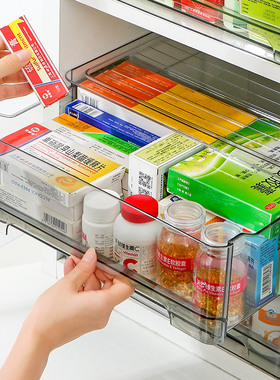 抽屉药箱亚克力家用透明药品收纳柜家庭装医药箱大容量药物收纳盒