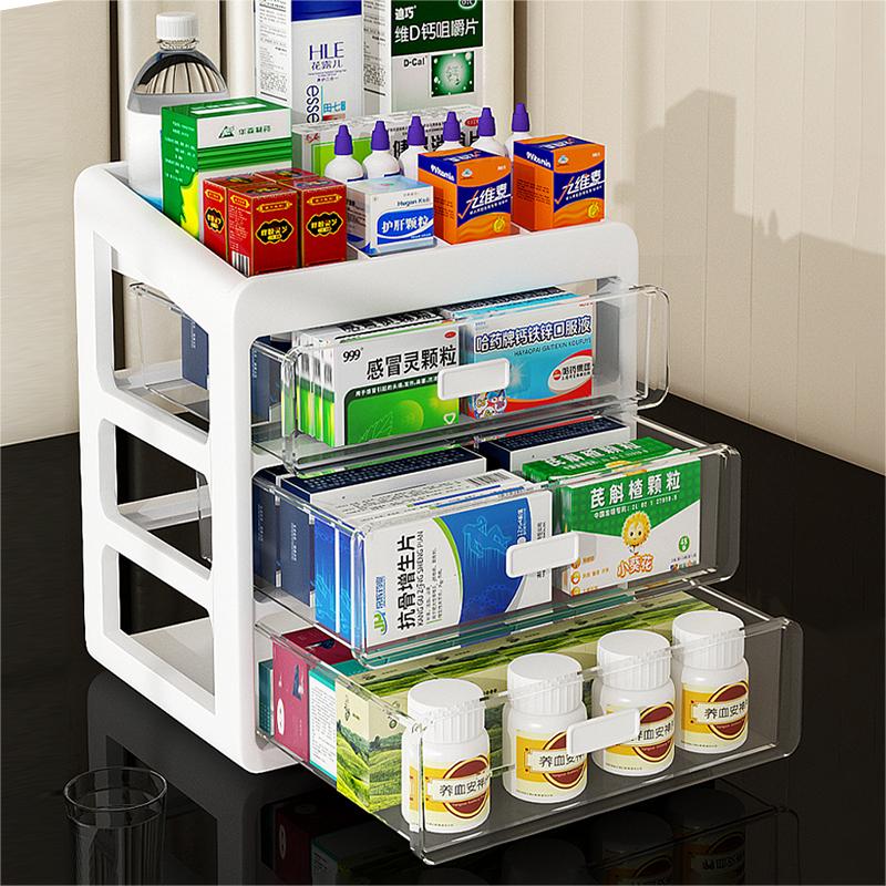 药品收纳盒抽屉式家用大容量家庭药箱医药分层药物分类整理柜大号