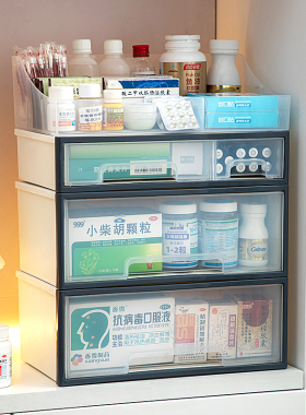 家用大号常用药品收纳柜家庭医药箱多层抽屉式透明分格药物收纳盒