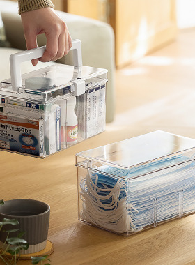 家用急救医药箱口罩常备药物分格收纳盒透明便携手提多功能储物盒