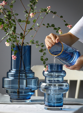 ins网红款蓝色玻璃花瓶可盐可甜北欧风家居装饰品客厅软装摆设