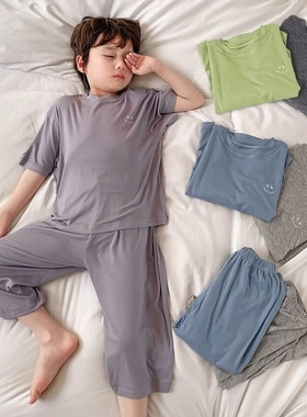 男童睡衣夏季中大童2024新款莫代尔男孩空调服薄款儿童家居服套装