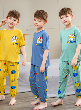 男童莫代尔睡衣套装夏季薄款宽松中大童短袖长裤空调服儿童家居服
