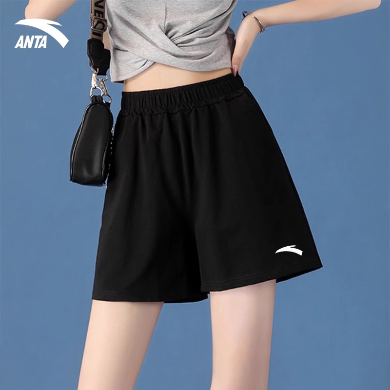 安踏速干短裤女夏季冰丝运动薄款透气五分裤健身训练黑色跑步裤女
