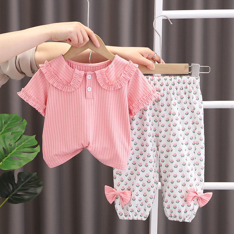 女童套装夏季短袖2024新款夏装洋气时髦薄款儿童网红宝宝纯棉衣服