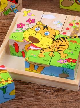 儿童3D立体积木拼图木质六面画9粒制早教益智幼儿园456岁宝宝玩具