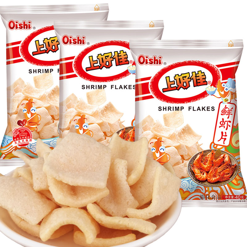 Oishi上好佳鲜虾片 休闲膨化薯片怀旧无反式脂肪儿童零食品40g/袋