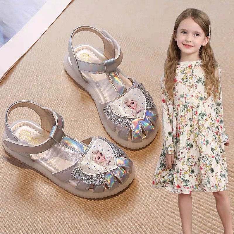 女童凉鞋2024夏季新款软底爱莎公主包头公主鞋小女孩宝宝儿童鞋
