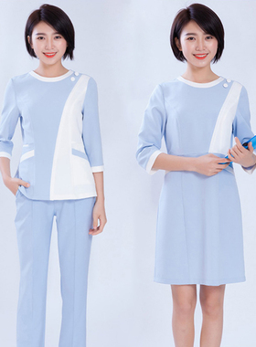 新款韩式微整形医疗前台护士服连衣裙美容院美甲纹绣师工作服套装