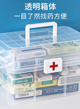 医药箱大容量多层药品收纳盒家用防潮带手提医药箱透明医疗急救箱