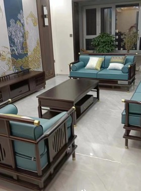 新中式大厅沙发组合现代轻奢客厅样板间别墅民宿成套定制酒店家具
