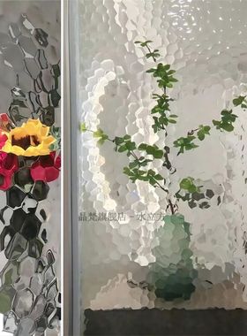 8厘钢化水立方艺术玻璃隔断客厅玄关餐厅干区淋浴半墙屏风定制