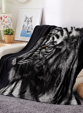 老虎狮子法兰绒毛毯被子床上绒毯子单人学生宿舍盖毯午睡办公毯