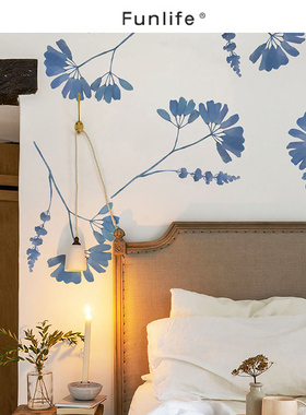 《叶风水月》法式复古卧室墙面装饰贴纸自粘墙贴水彩植物墙贴画