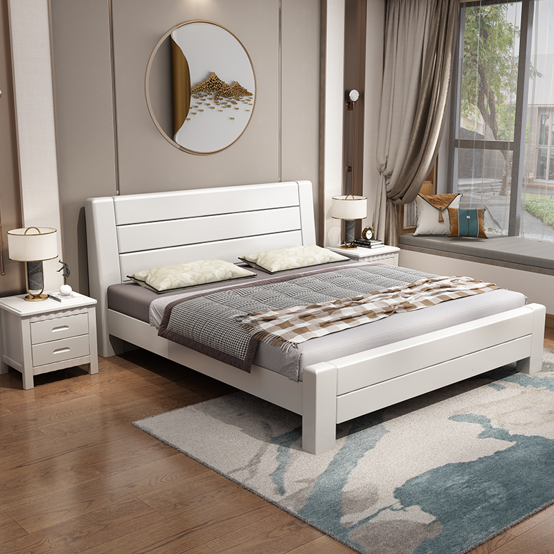 中式实木床主卧1.5米双人床现代简约经济型高箱储物出租房卧室床