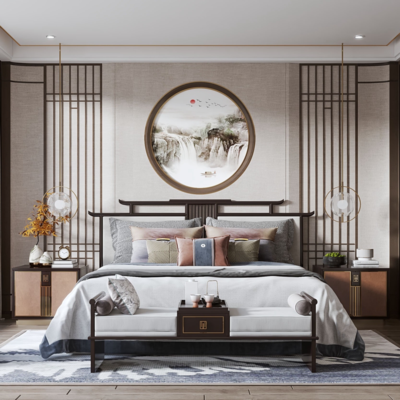 新中式实木床双人1.8米1.5轻奢简约软靠婚床现代简约卧室禅意家具