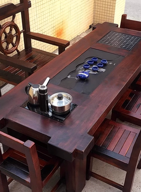 老船木茶桌椅组合1米8实木功夫茶台茶几办公室泡茶桌茶具套装一体
