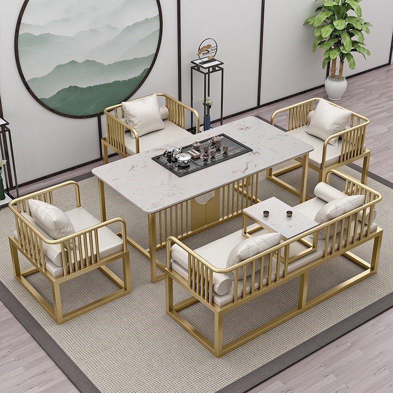 轻奢岩板新中式茶桌茶具套装一体简约茶桌椅组合喝茶泡茶桌椅