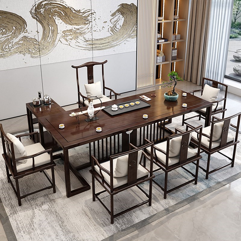 新中式功夫茶几泡茶台办公室禅意家用喝茶桌椅组合套装原实木大板