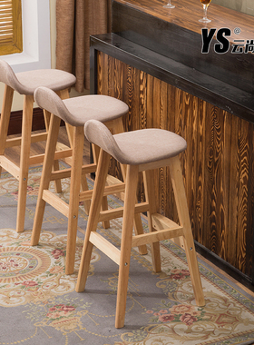 实木北欧美式酒吧椅高脚凳吧凳家用咖啡厅创意现代简约靠背吧台椅