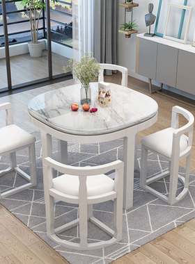 大理石简约现代小户型餐厅家用轻奢正方形省空间全实木餐桌椅组合