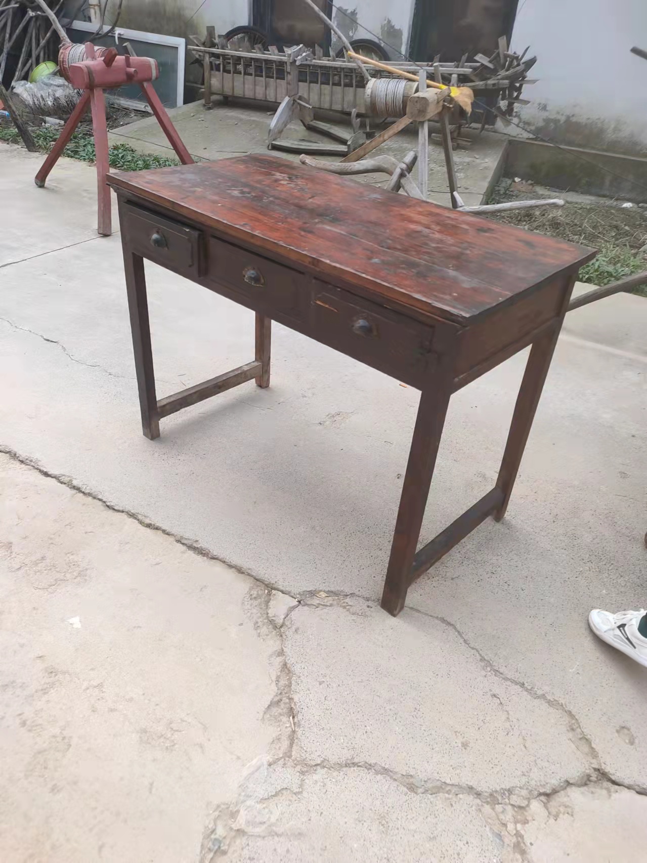 民俗老物件怀旧摆件老家具80年代老木桌书桌复古影视道具装饰摆件