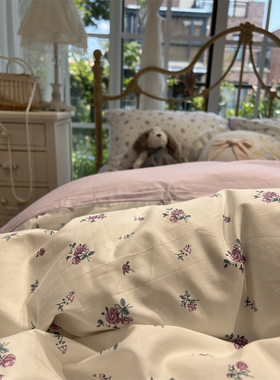 美式田园紫色小碎花床上用品四件套全棉纯棉1.5m1.8被套床单少女