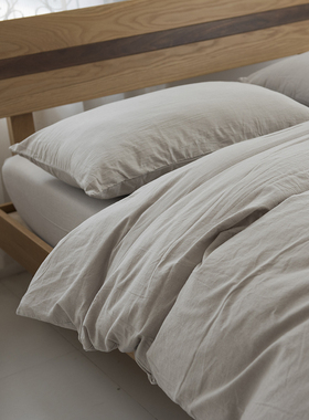 日系纯棉水洗棉麻四件套简约文艺素色被套可定制双人床单床上用品