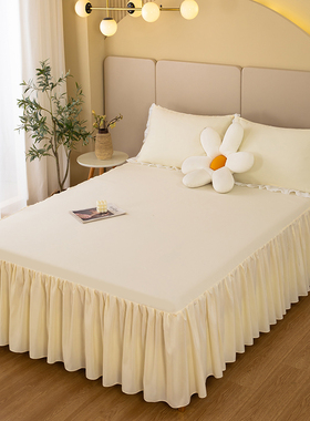 韩版床裙款床单枕套床笠防滑固定床罩保护罩纯色1.5米1.8米床垫款
