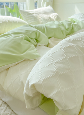 高级感水洗棉提花四件套床单被套床笠款非全棉纯棉三件套床上用品