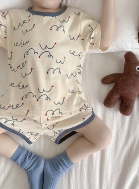 夏季男童女童新款冰丝套装宝宝睡衣家居服短袖可爱儿童睡衣薄款潮