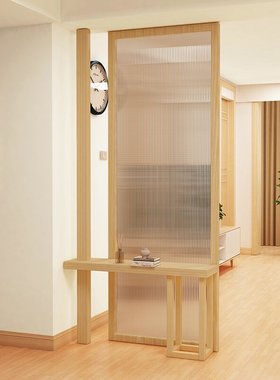 日式实木客厅钢化长虹玻璃隔断北欧创意入户玄关木质屏风餐厅定制