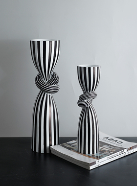 现代客厅电视柜创意黑白条纹花瓶摆件售楼处极简家居软装饰品摆设