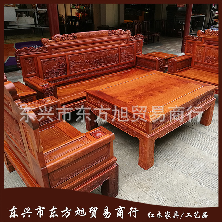 厂家直销越南红木家具兰亭序沙发成套餐桌椅6件套沙发加茶几组合