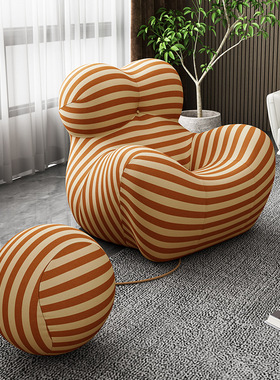 设计师轻奢风布艺北欧沙发椅休闲椅子 ins创意懒人躺椅网红绣球椅