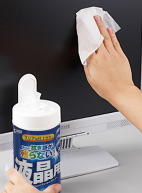 日本SANWA清洁湿纸巾擦屏神器适用电脑电视手机键盘平板屏幕指纹油污无痕80抽大包装办公家庭桶装湿巾纸