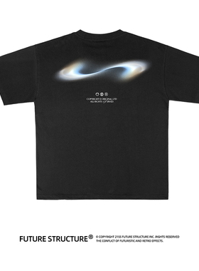 未来结构夏季星空主题数码直喷印花宽松重磅T恤男国潮牌圆领短袖