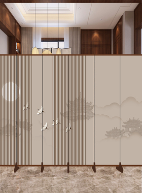 新中式屏风隔断办公室客厅餐厅酒店茶室遮挡简约现代折叠移动折屏